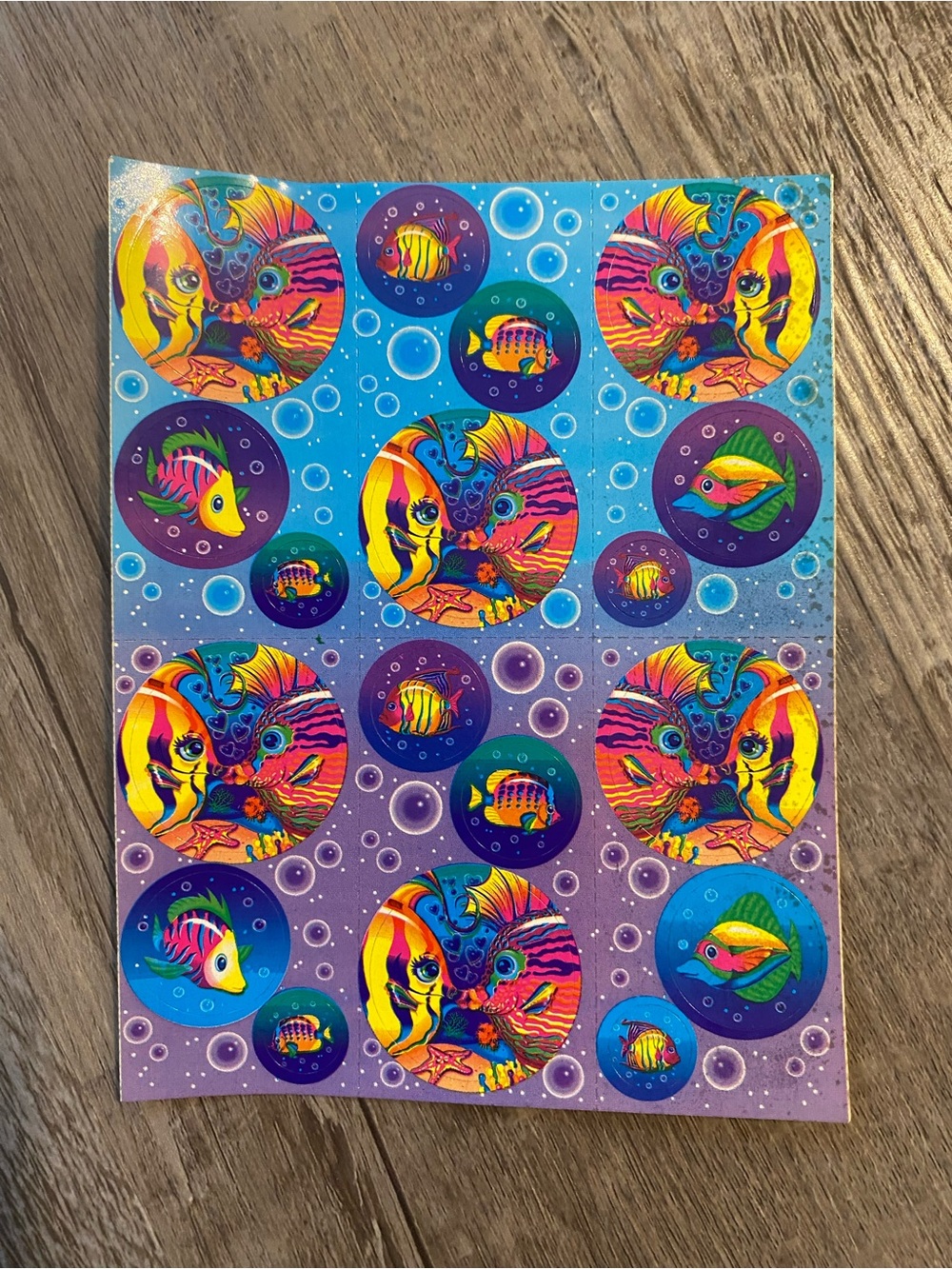 Lisa Frank KISSING NEON FISH Vintage Sticker Sheet - S212